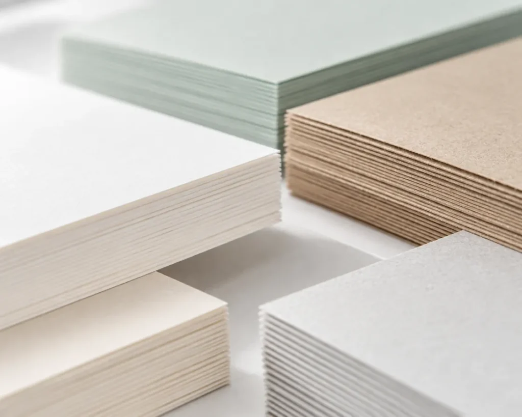 Papierstapel in verschiedenen Farben und Oberflächen